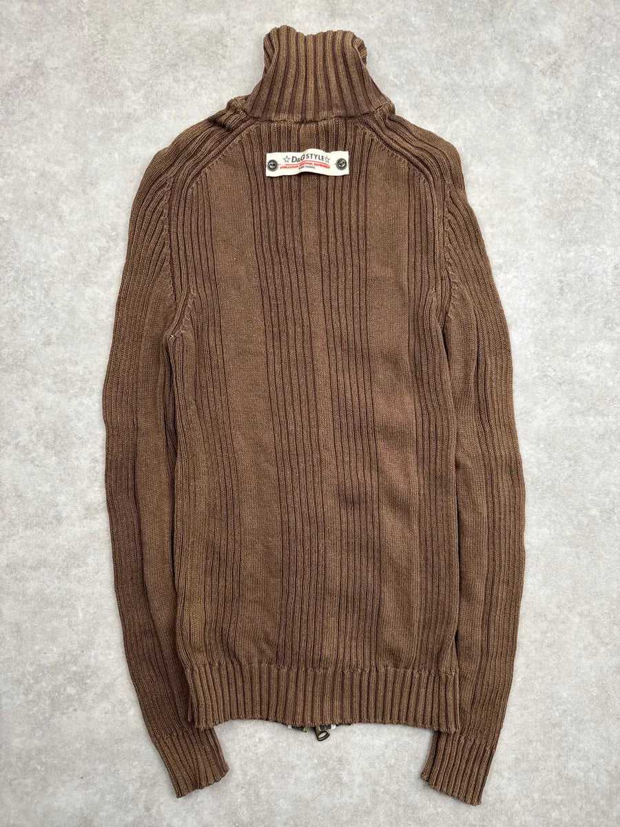 2000s Dolce & Gabbana Brown Ribbed Knit Zip Up Sweater bYSehhfh 4