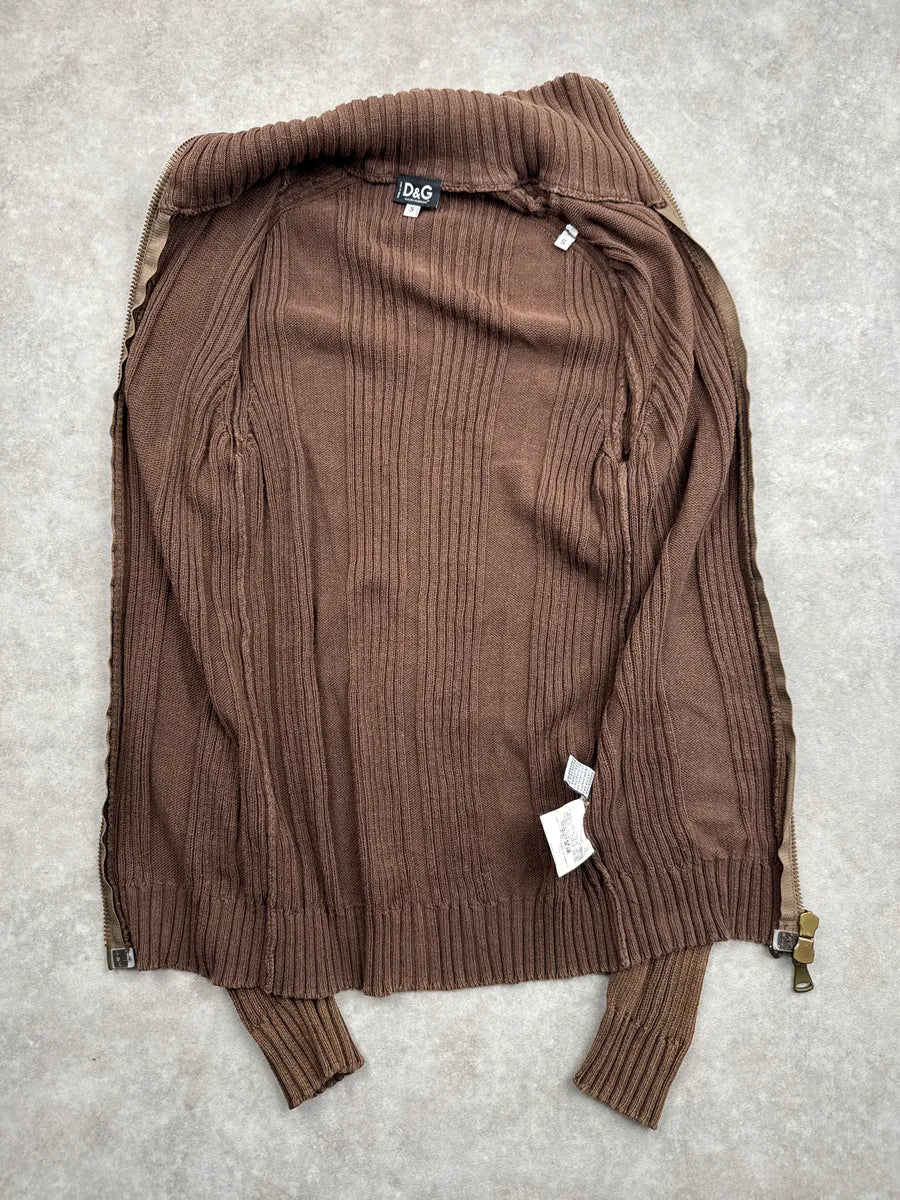 2000s Dolce & Gabbana Brown Ribbed Knit Zip Up Sweater bYSehhfh 6