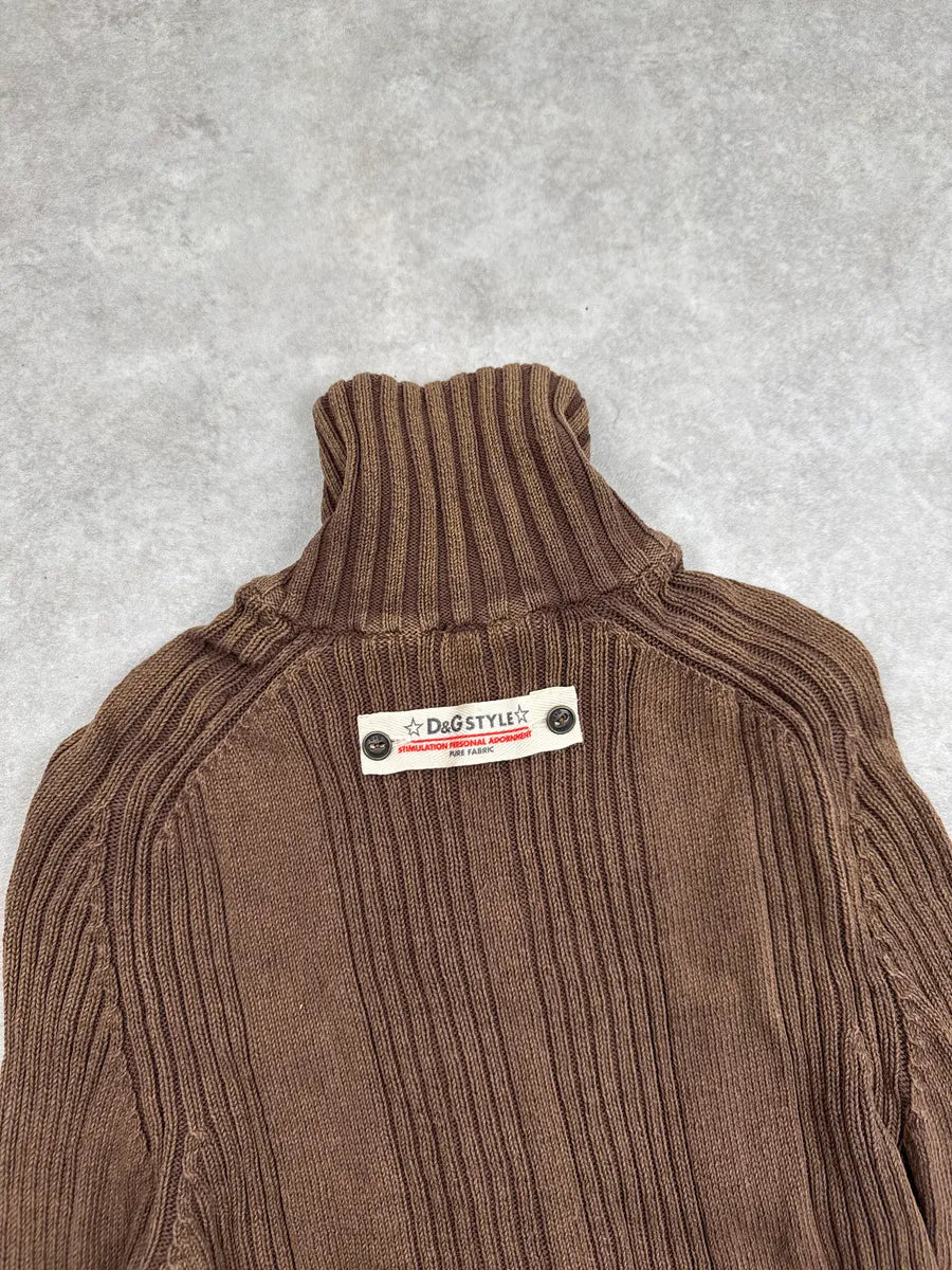 2000s Dolce & Gabbana Brown Ribbed Knit Zip Up Sweater bYSehhfh 9