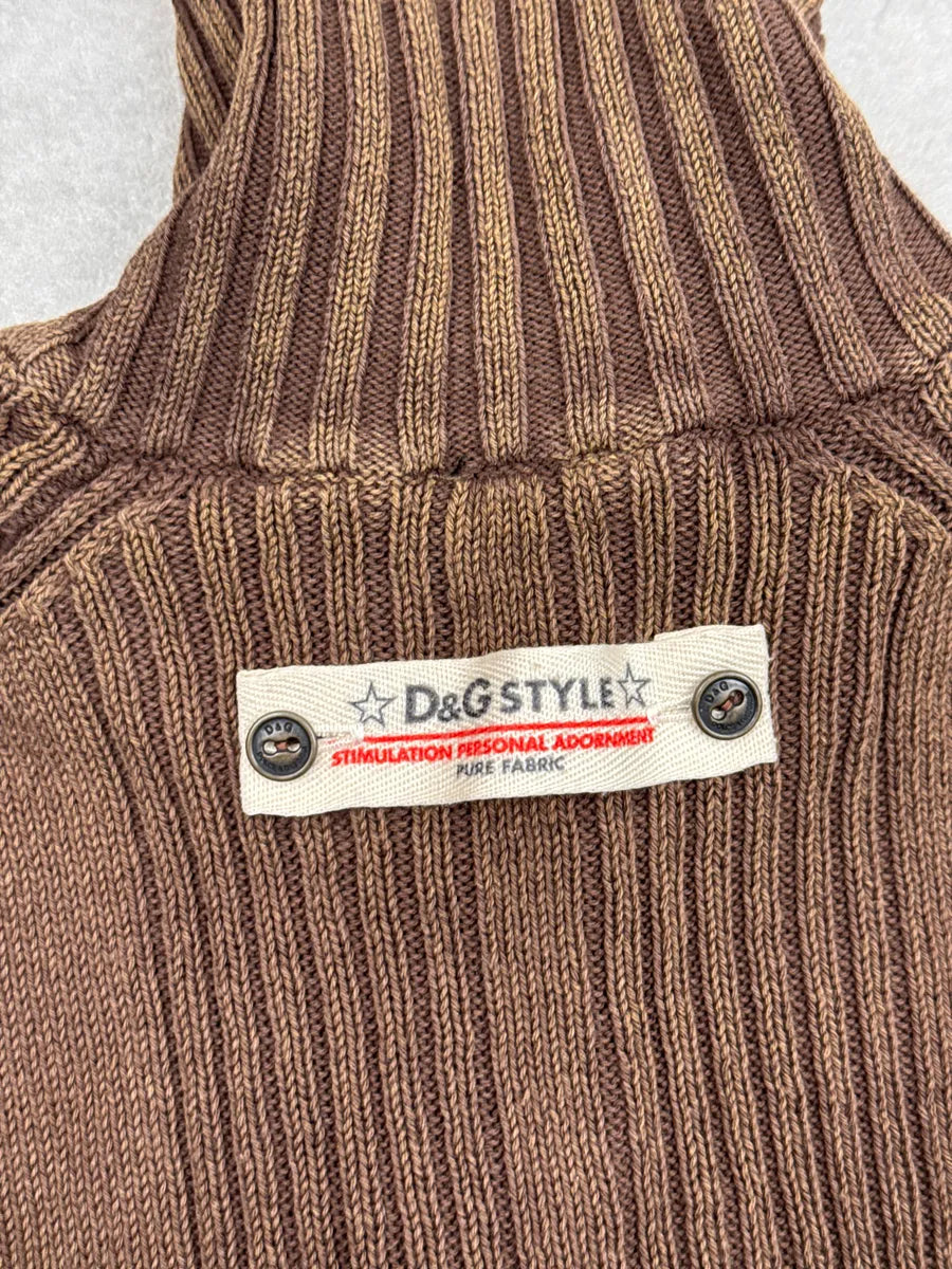 2000s Dolce & Gabbana Brown Ribbed Knit Zip Up Sweater bYSehhfh 10