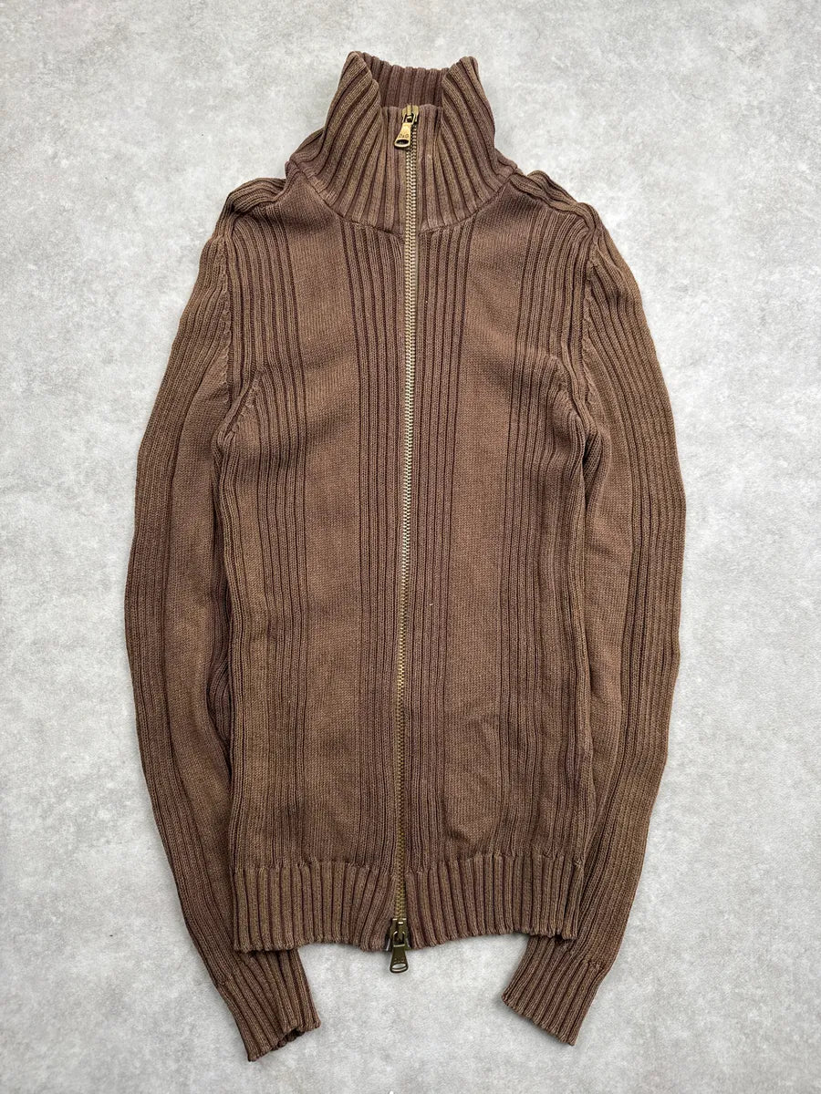 2000s Dolce & Gabbana Brown Ribbed Knit Zip Up Sweater bYSehhfh 2