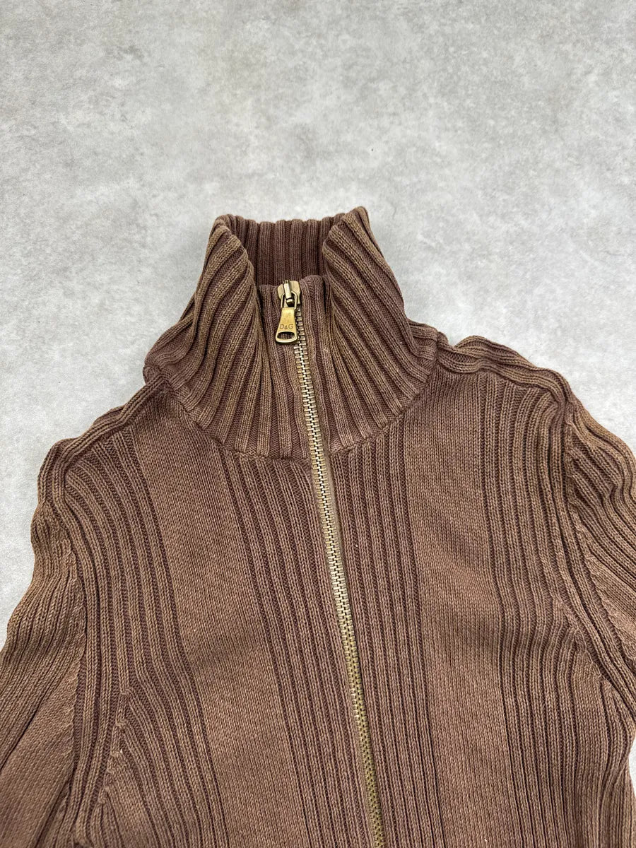 2000s Dolce & Gabbana Brown Ribbed Knit Zip Up Sweater bYSehhfh 7