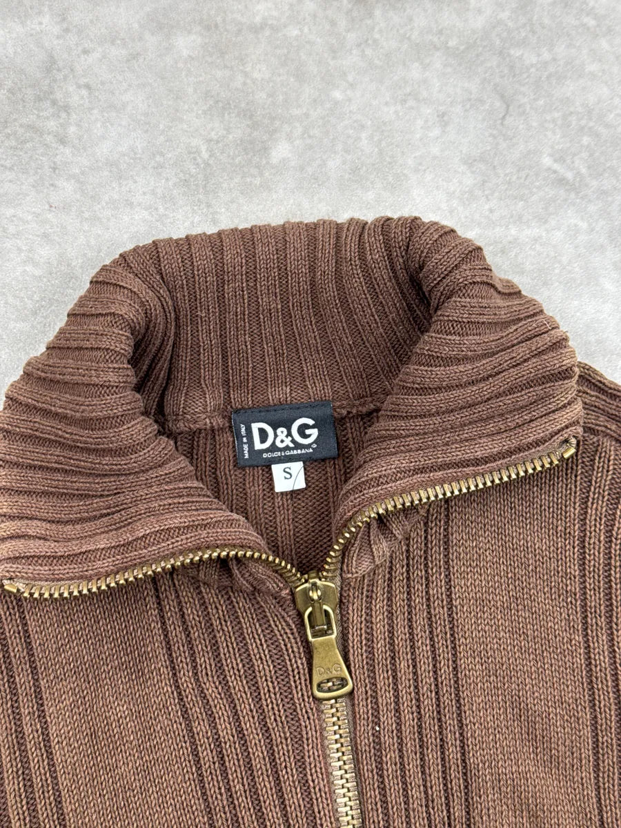 2000s Dolce & Gabbana Brown Ribbed Knit Zip Up Sweater bYSehhfh 8