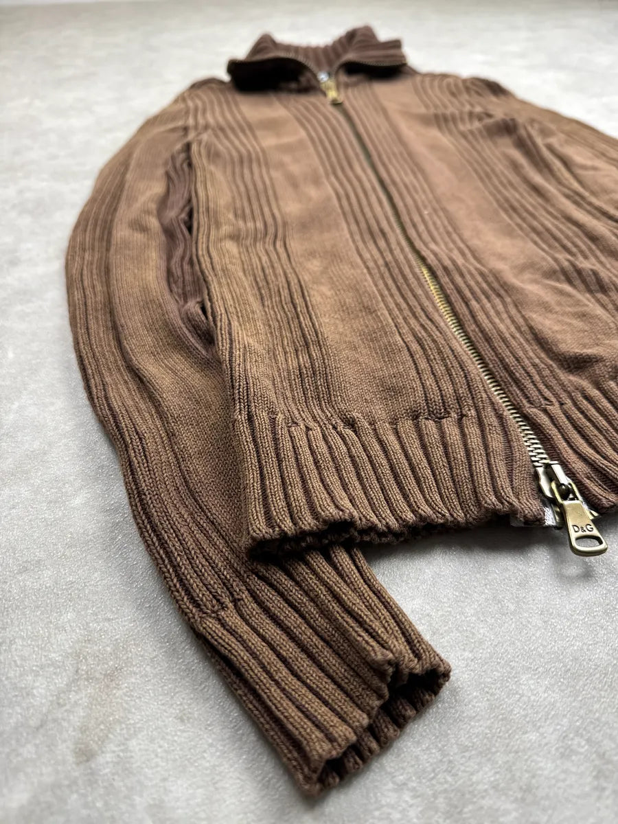 2000s Dolce & Gabbana Brown Ribbed Knit Zip Up Sweater bYSehhfh 5