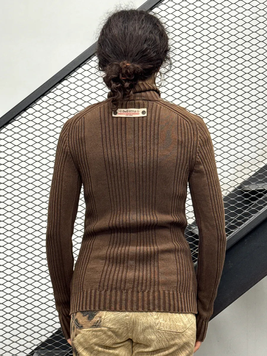 2000s Dolce & Gabbana Brown Ribbed Knit Zip Up Sweater bYSehhfh 1