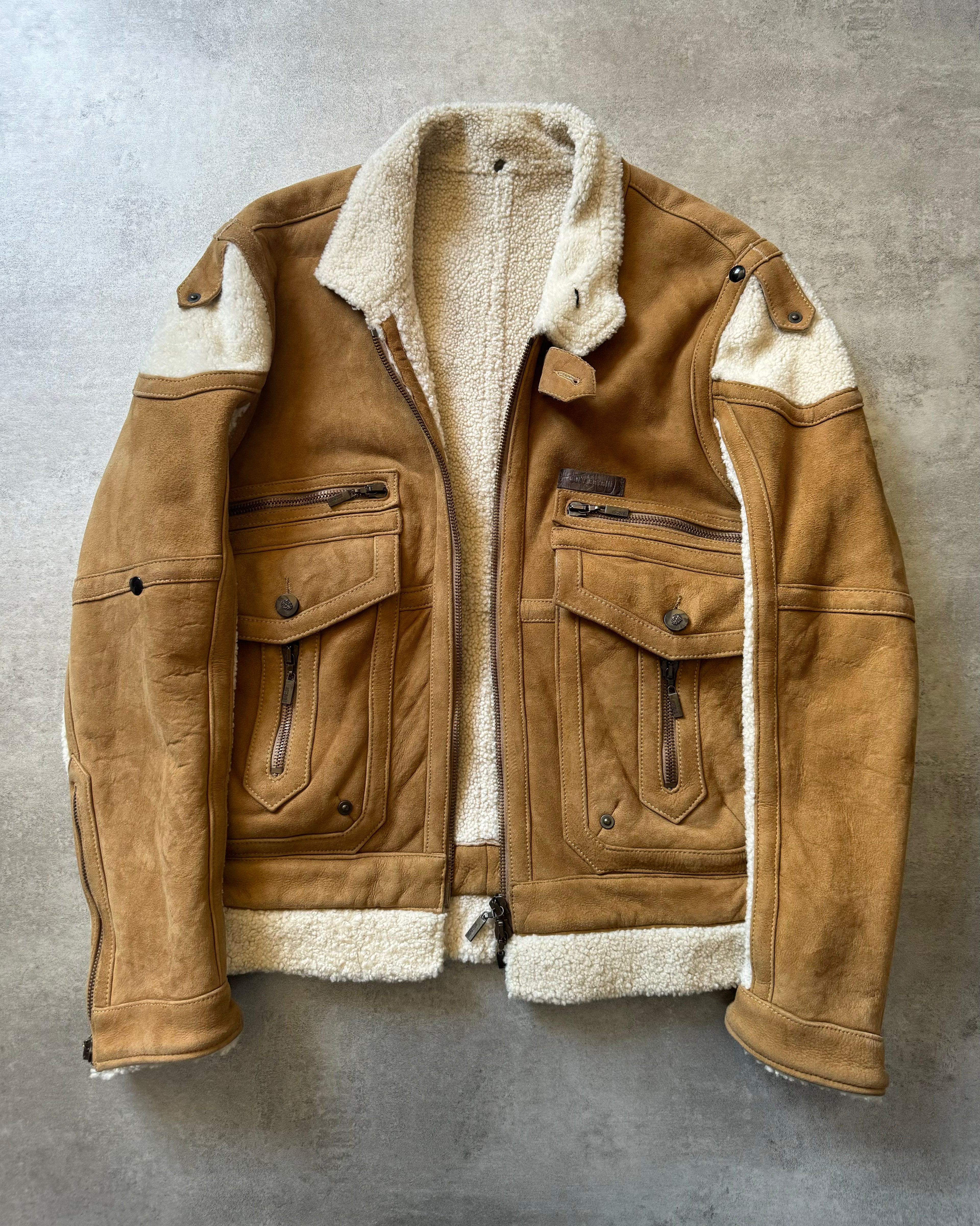 AW2010 Cavalli Shearling Camel Aviator Leather Jacket (L) - 8