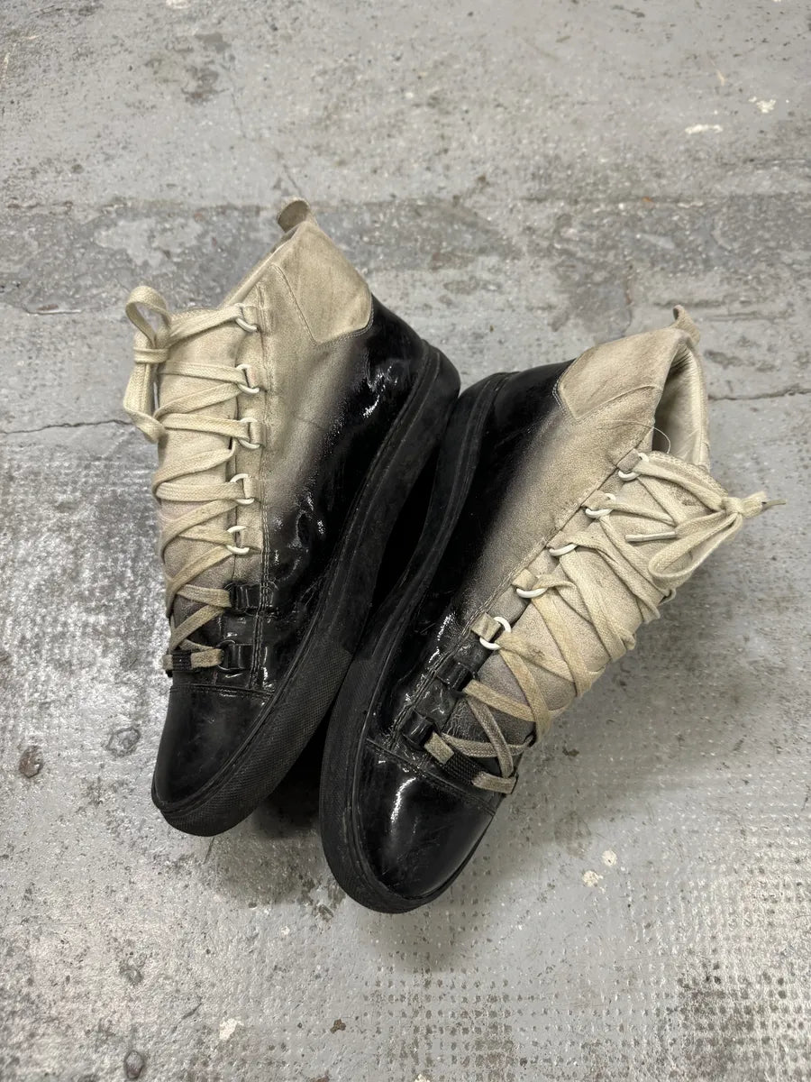 Balenciaga Arena Black & Grey Gradient Varnished Leather High Sneakers EdCjtJp 4