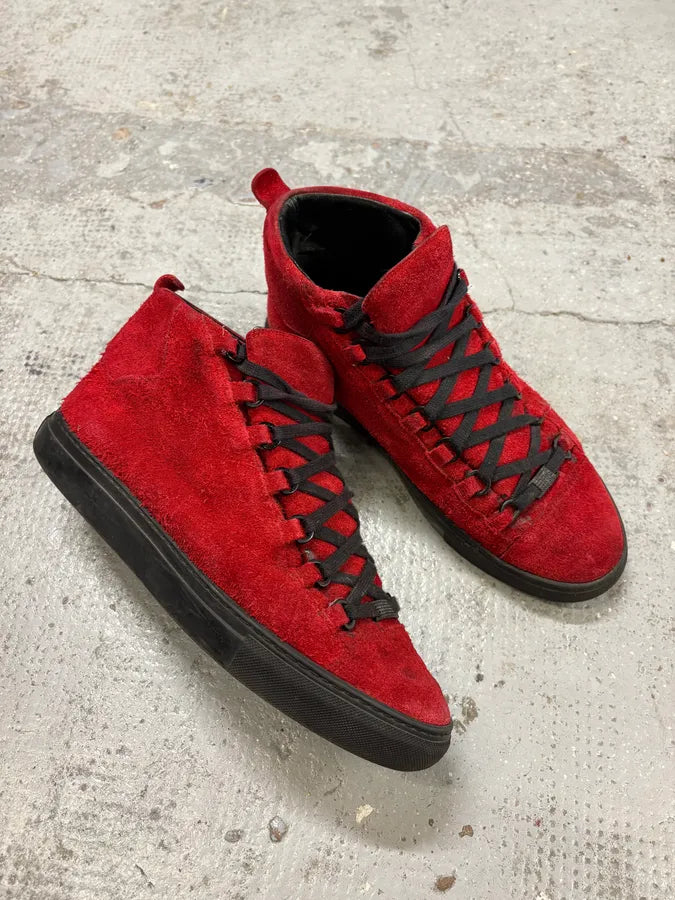 Balenciaga Arena Black & Red Suede Leather High Sneakers mMyQHyD 4