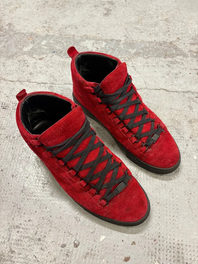 Balenciaga Arena Black & Red Suede Leather High Sneakers mMyQHyD 3