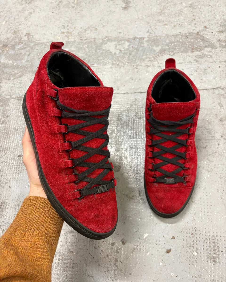 Balenciaga Arena Black & Red Suede Leather High Sneakers mMyQHyD 0