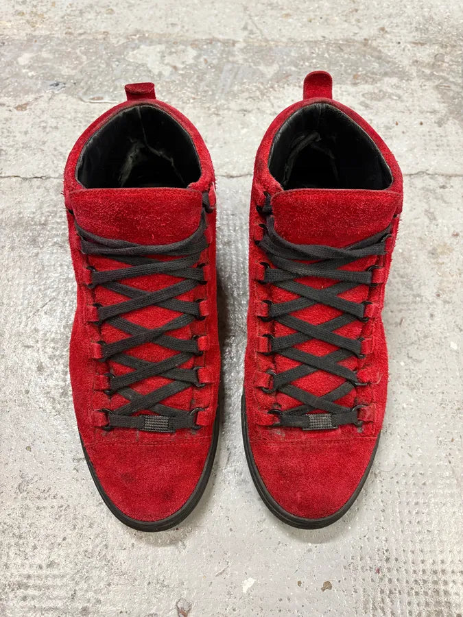Balenciaga Arena Black & Red Suede Leather High Sneakers mMyQHyD 1