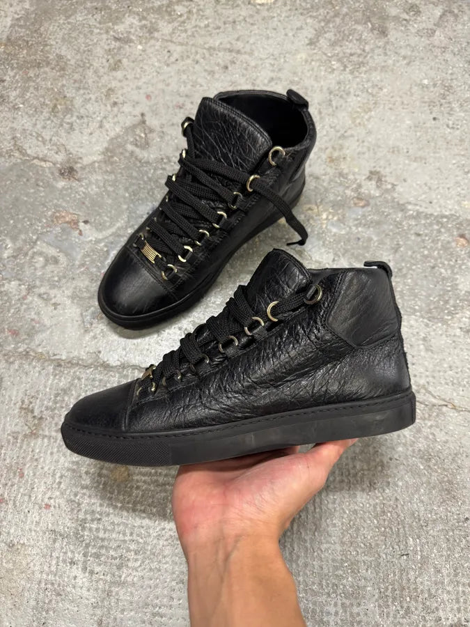 Balenciaga Arena Black Cracked Leather High Sneakers RdbuIwB 1
