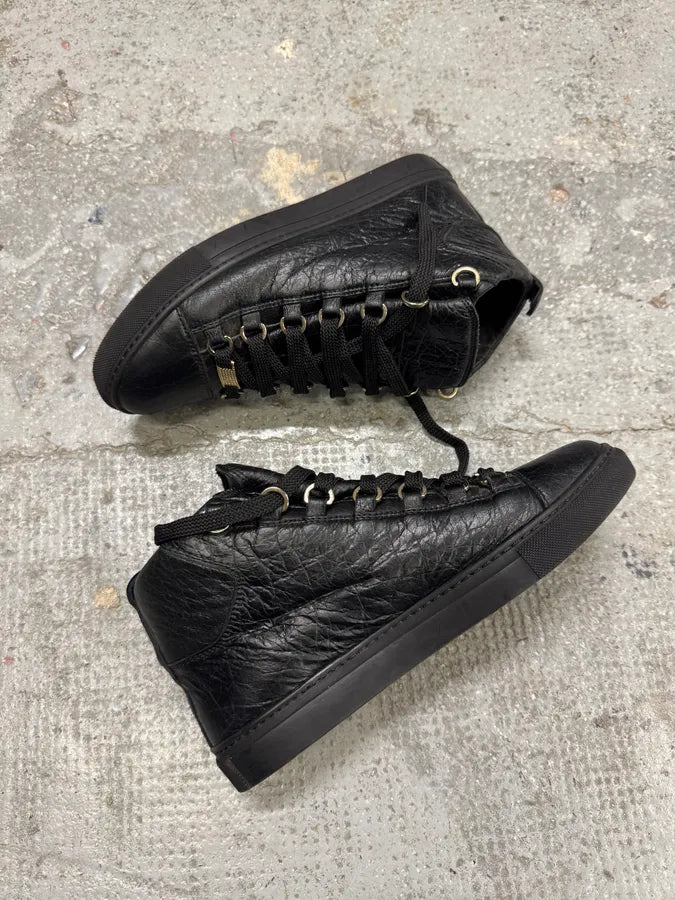 Balenciaga Arena Black Cracked Leather High Sneakers RdbuIwB 4