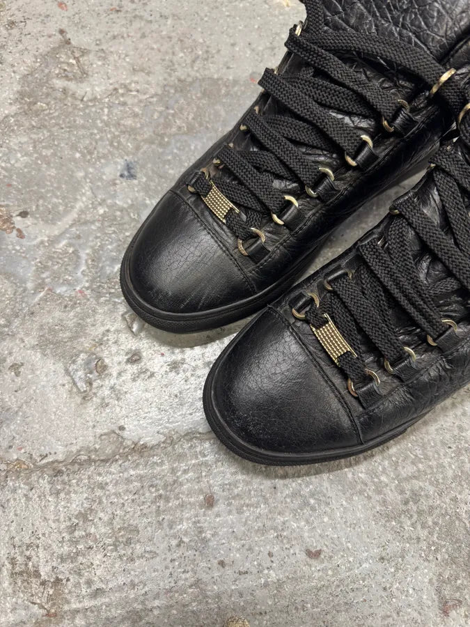 Balenciaga Arena Black Cracked Leather High Sneakers RdbuIwB 7