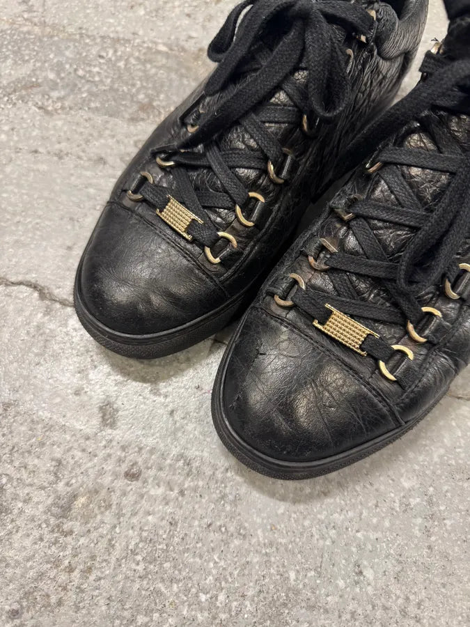 Balenciaga Arena Black Cracked Leather Low Sneakers (39.5eu/us6.5) 3