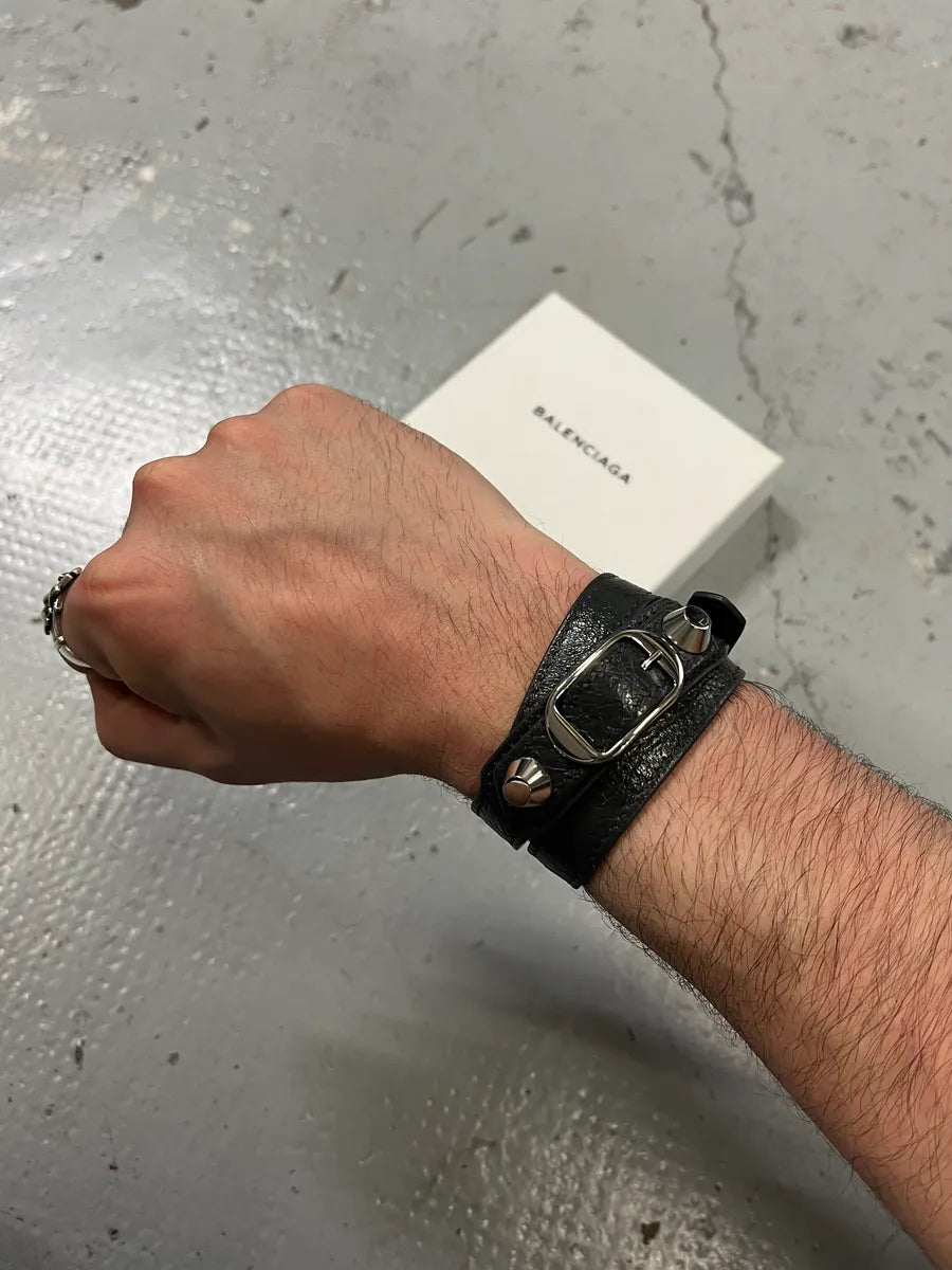Balenciaga Arena Black Leather Bracelet cdfNRKO 0