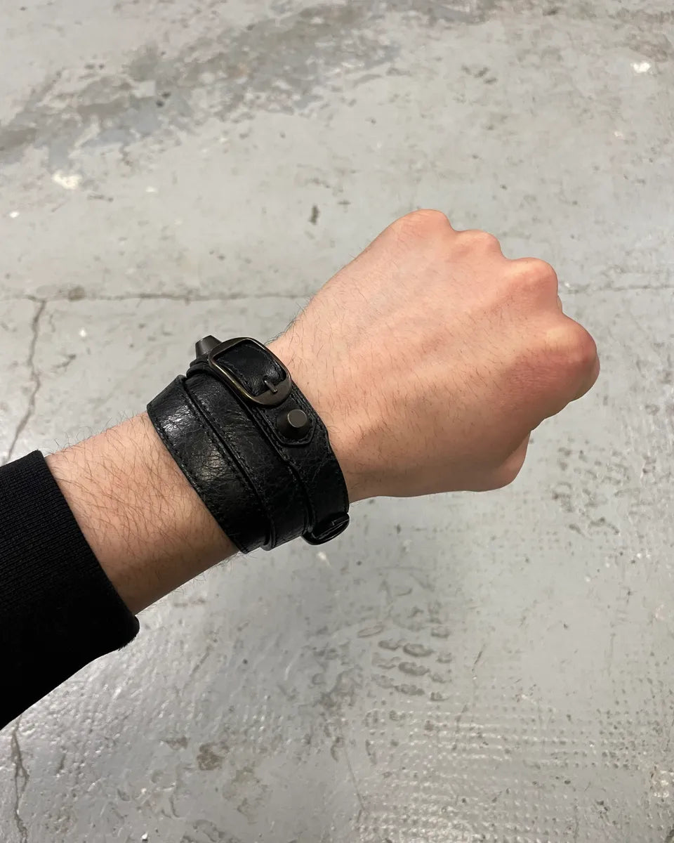 Balenciaga Arena Black Leather Bracelet (OS) 0