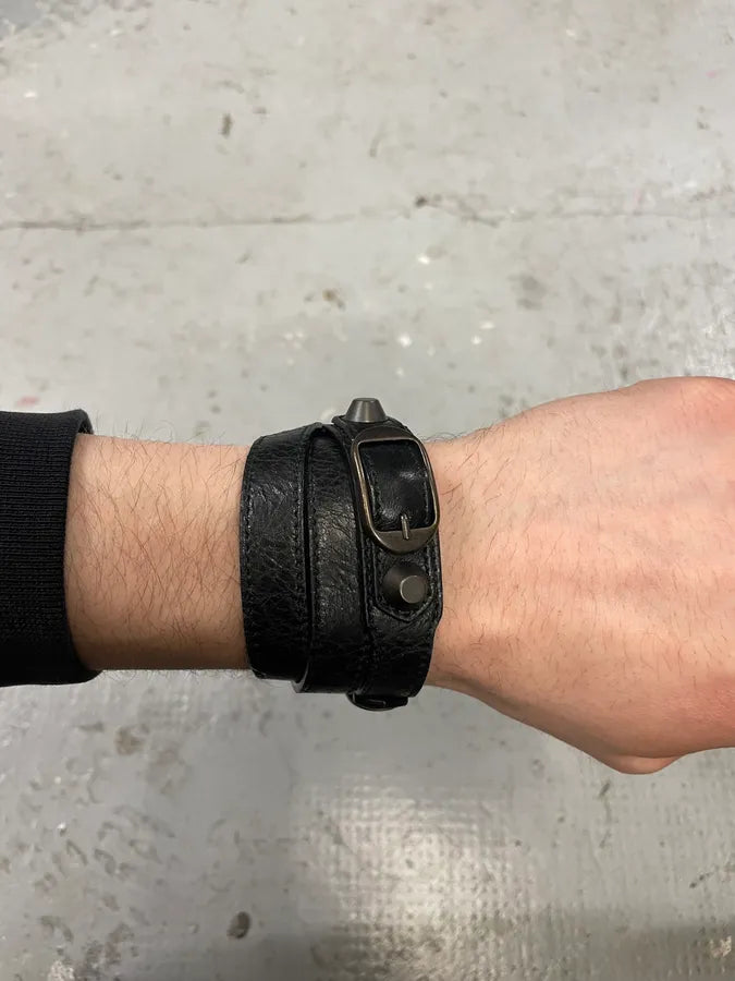 Balenciaga Arena Black Leather Bracelet (OS) 2