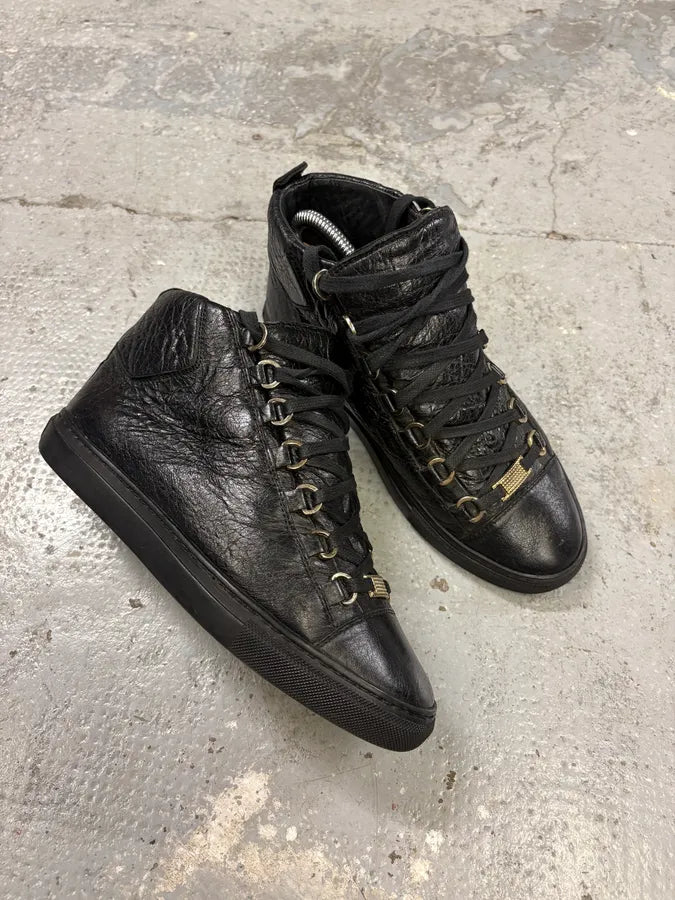 Balenciaga Arena Black Leather High Sneakers (38.5eu/us6) QaIUssg 4