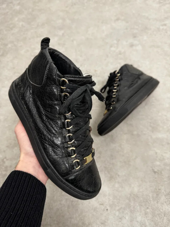 Balenciaga Arena High Black Leather Sneakers aAUWMqN 0
