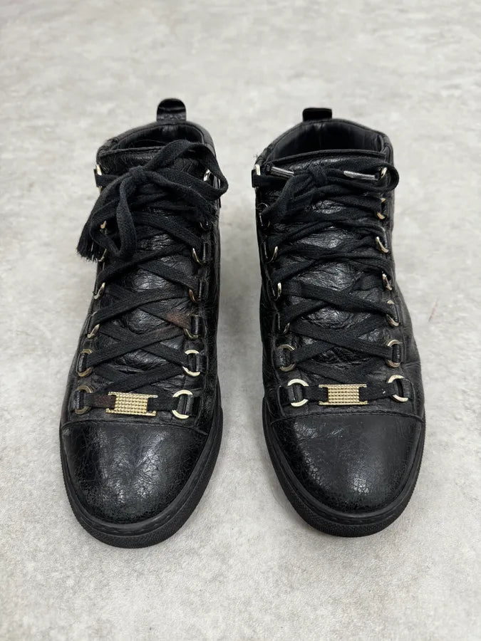 Balenciaga Arena High Black Leather Sneakers aAUWMqN 1