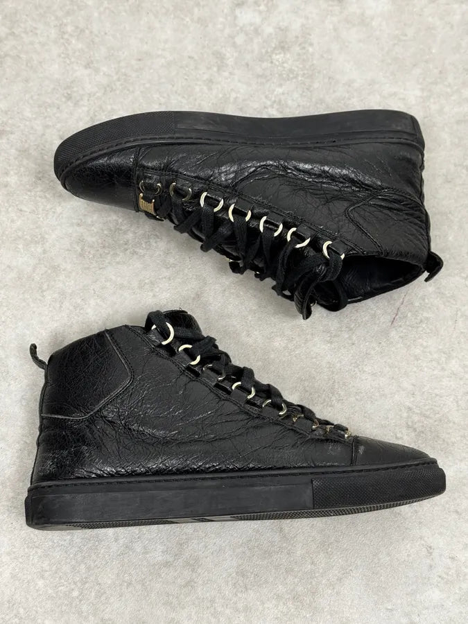 Balenciaga Arena High Black Leather Sneakers aAUWMqN 2