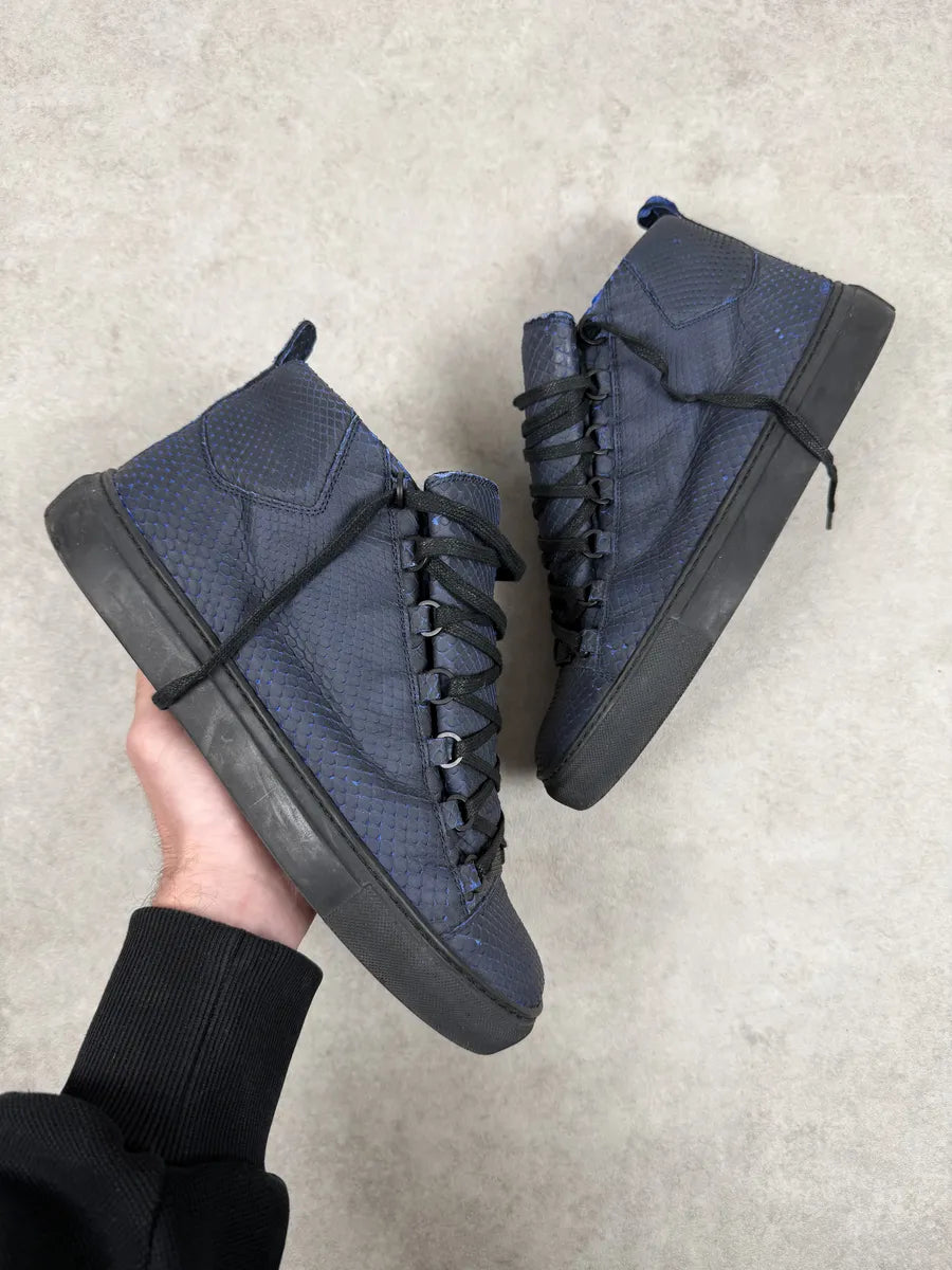 Balenciaga Arena Blue & Black Python Snakeskin Effect Leather High Sneakers kMHQadi 0