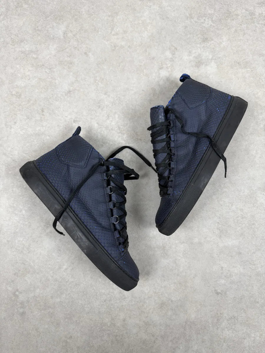 Balenciaga Arena Blue & Black Python Snakeskin Effect Leather High Sneakers kMHQadi 1