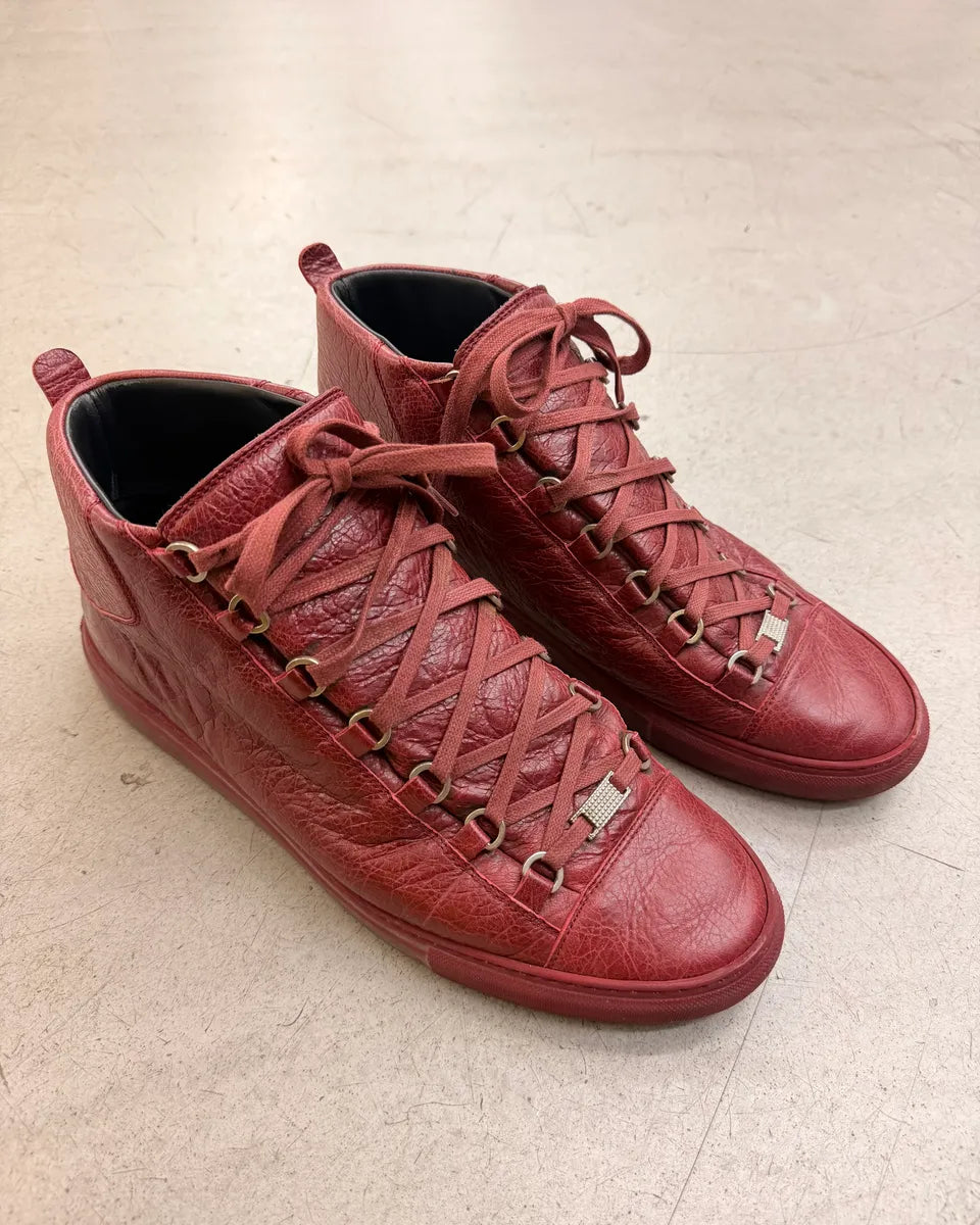 Balenciaga Arena Bordeaux Leather High Sneakers BXkVCOm 2