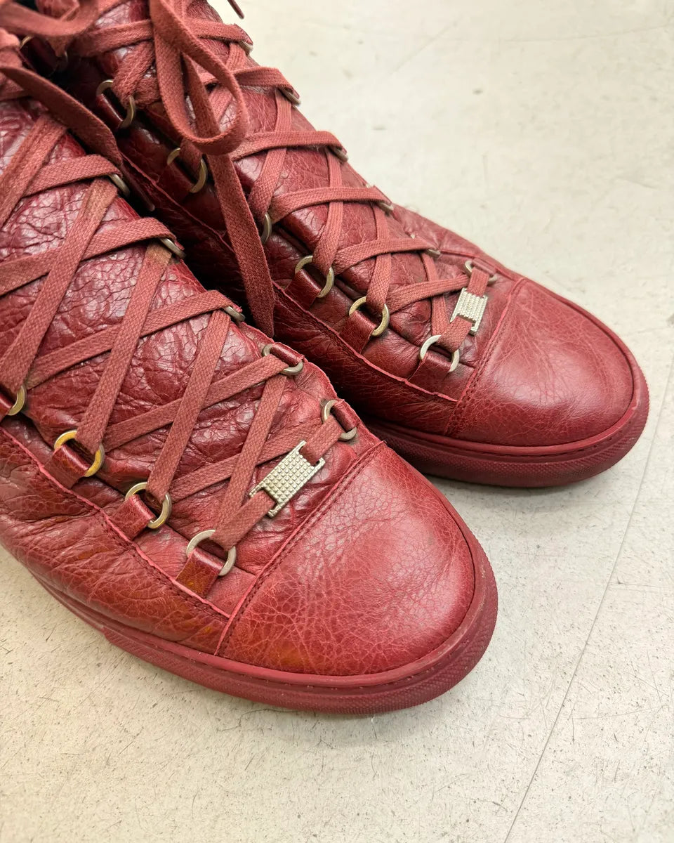 Balenciaga Arena Bordeaux Leather High Sneakers BXkVCOm 3