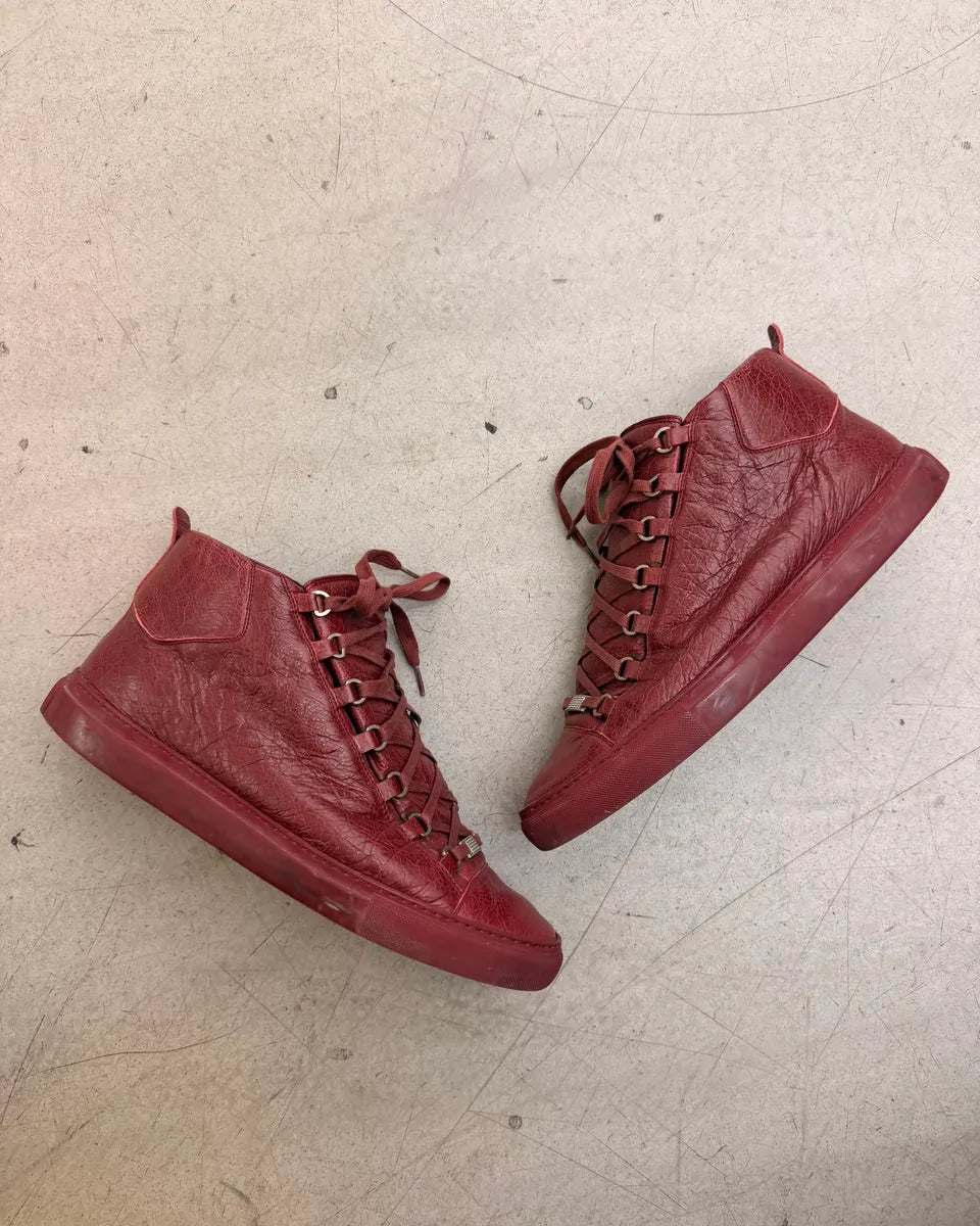 Balenciaga Arena Bordeaux Leather High Sneakers BXkVCOm 4