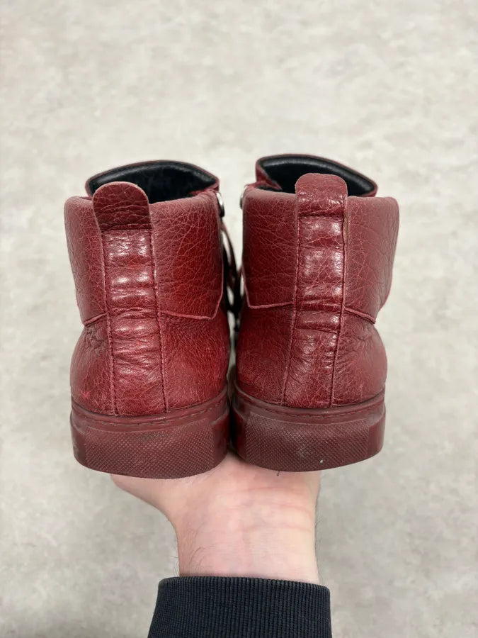 Balenciaga Arena Bordeaux Red High Leather Sneakers mqKYJtc 6
