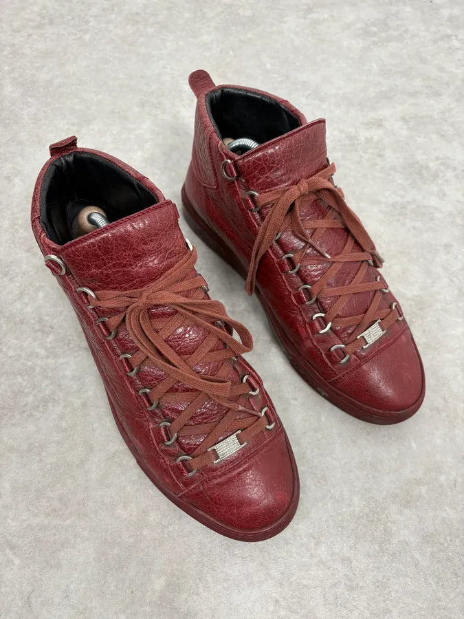 Balenciaga Arena Bordeaux Red High Leather Sneakers mqKYJtc 3