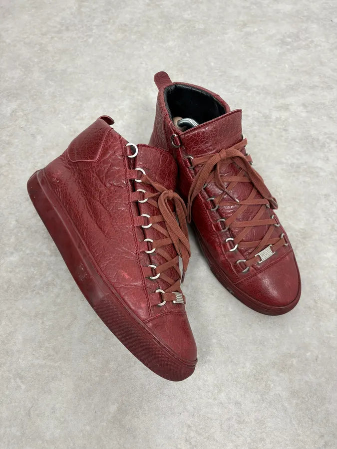 Balenciaga Arena Bordeaux Red High Leather Sneakers mqKYJtc 4