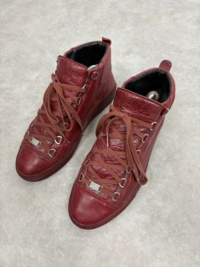 Balenciaga Arena Bordeaux Red High Leather Sneakers mqKYJtc 2