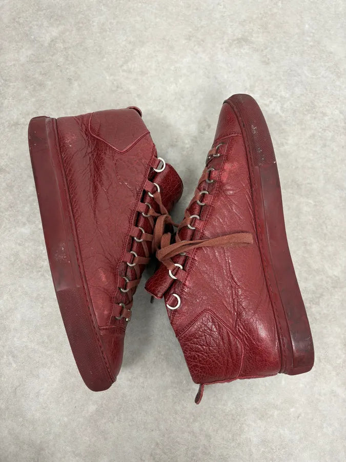 Balenciaga Arena Bordeaux Red High Leather Sneakers mqKYJtc 5