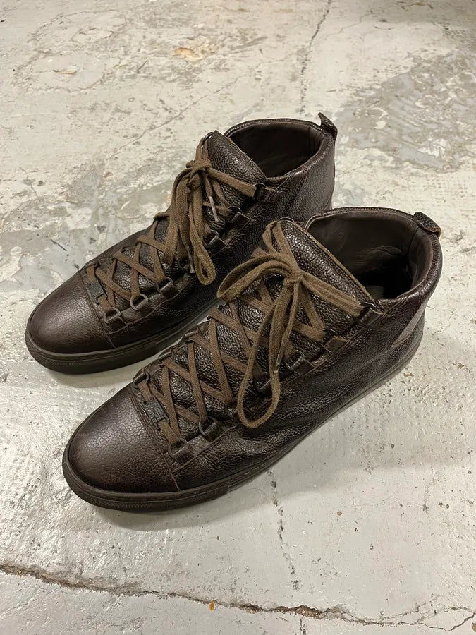 Balenciaga Arena Brown Grained Leather High Sneakers XkmoIBO 2