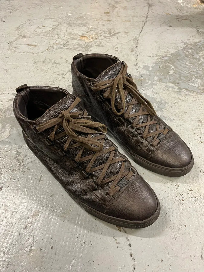 Balenciaga Arena Brown Grained Leather High Sneakers XkmoIBO 5