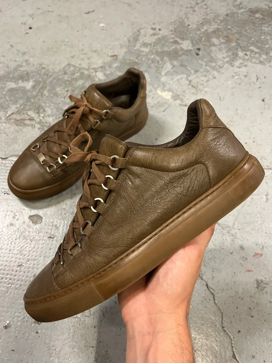 Balenciaga Arena Brown Leather Low Sneakers (42eu/us8.5) UkhFMdu 0