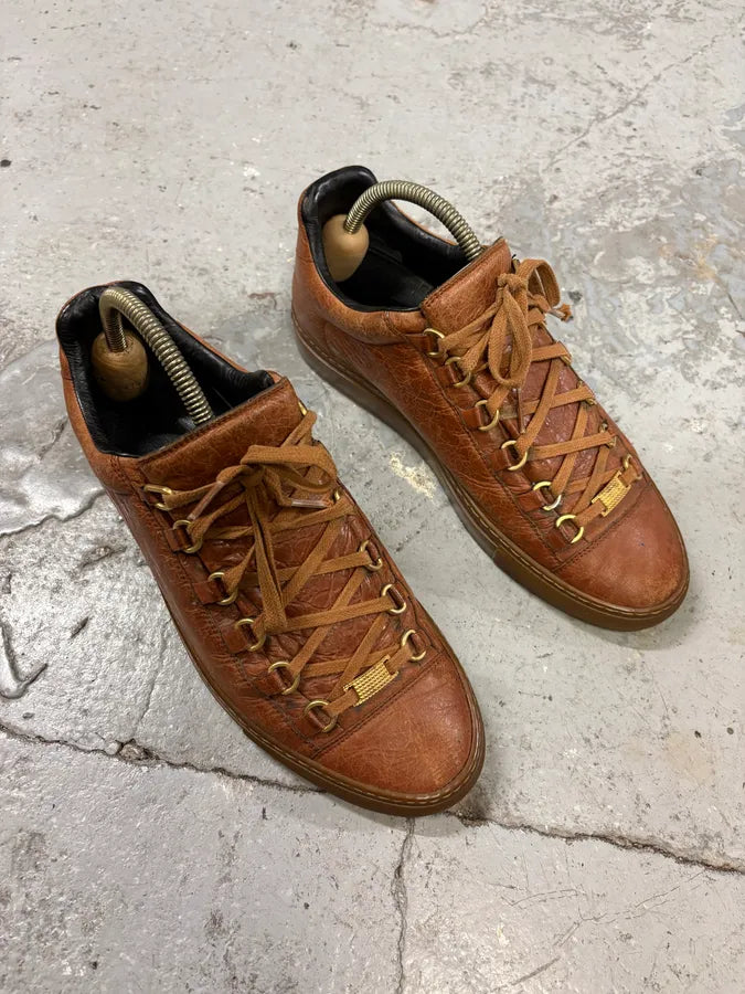 Balenciaga Arena Brown Low Leather Sneakers iTHLpzS 3