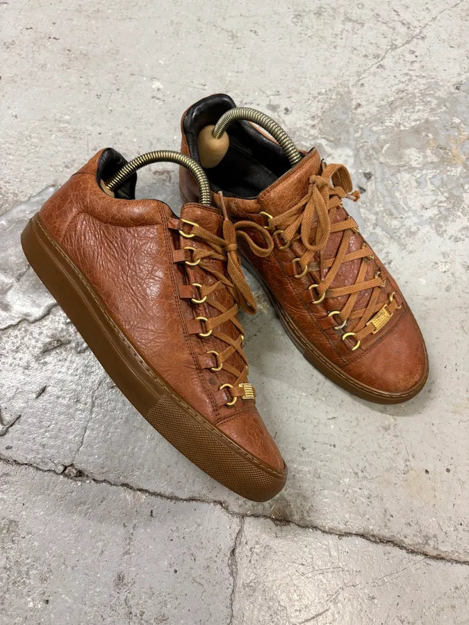Balenciaga Arena Brown Low Leather Sneakers iTHLpzS 4