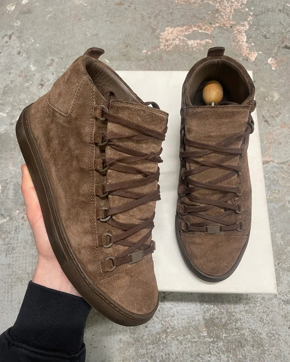 Balenciaga Arena Brown Suede Leather High Sneakers (42.5eu/us9) nWZlNZm 0