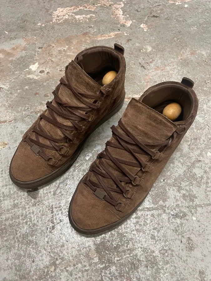 Balenciaga Arena Brown Suede Leather High Sneakers (42.5eu/us9) nWZlNZm 2