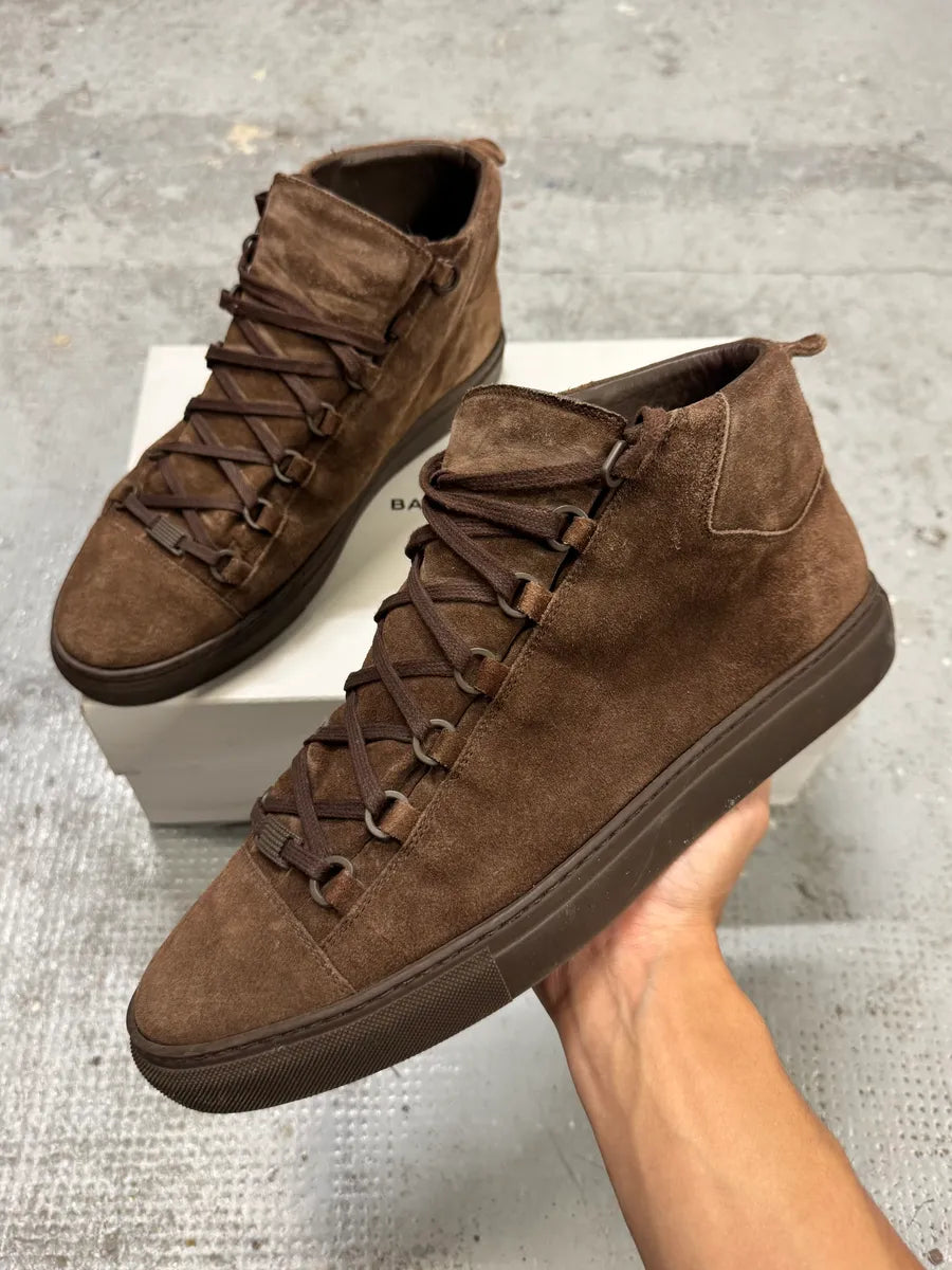 Balenciaga Arena Brown Suede Leather High Sneakers ZadFWgk 0