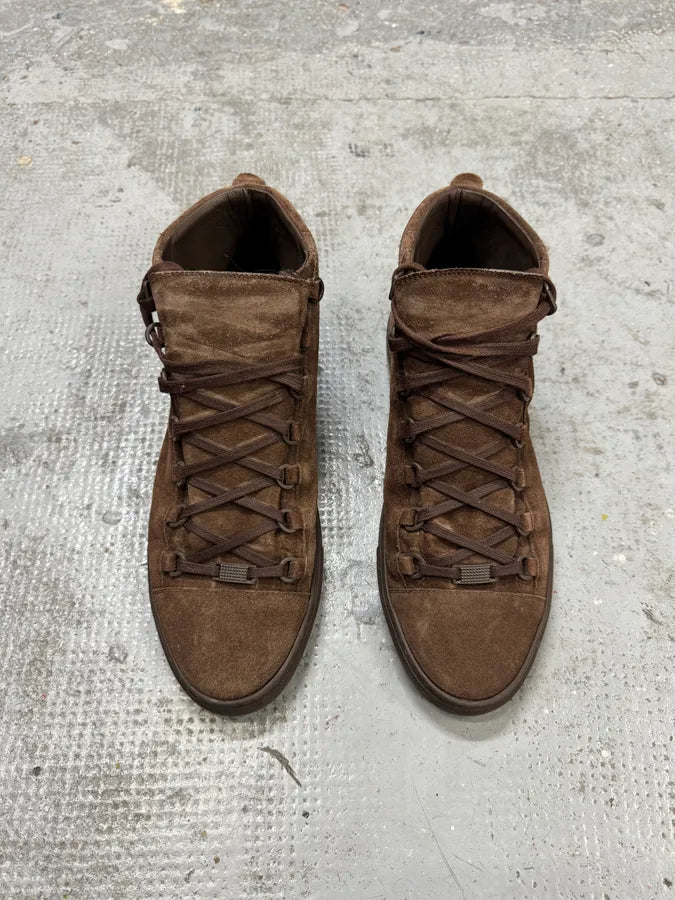 Balenciaga Arena Brown Suede Leather High Sneakers ZadFWgk 1