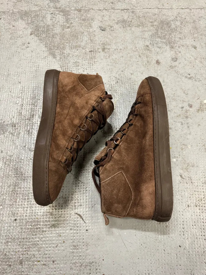 Balenciaga Arena Brown Suede Leather High Sneakers ZadFWgk 2