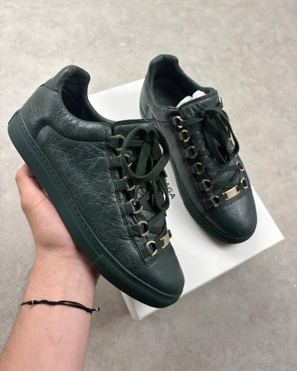 Balenciaga Arena Dark Green Low Leather Sneakers ZoPmKQn 0