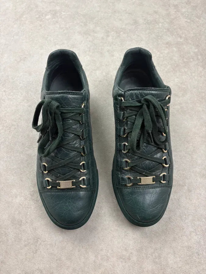 Balenciaga Arena Dark Green Low Leather Sneakers ZoPmKQn 1
