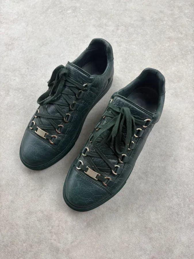 Balenciaga Arena Dark Green Low Leather Sneakers ZoPmKQn 2