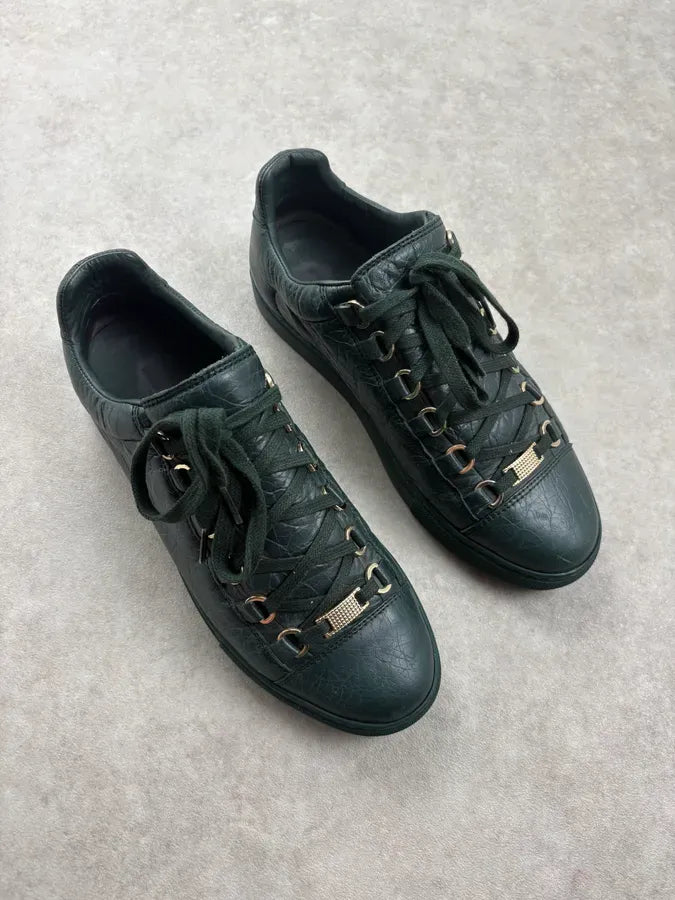 Balenciaga Arena Dark Green Low Leather Sneakers ZoPmKQn 3